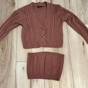 Iris Cable Knit Cardigan Knit Sweater with knit matching crop top